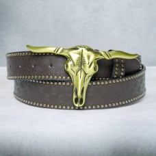 Faux Leather Rivet Studded Western Leather Belts (Brown)