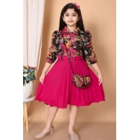 Baby Girls Midi/Knee Length Festive/Wedding Dress  (Pink, 3/4 Sleeve)