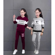 Cute N Tight Girls Casual T-shirt Track Pants (Maroon-Grey)